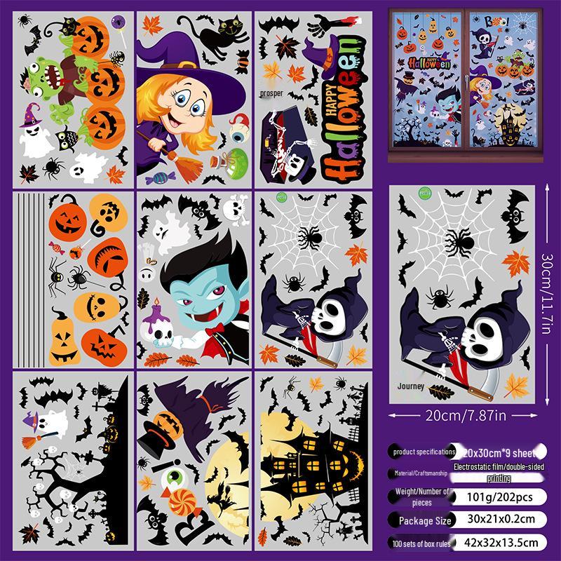 Halloween Witch & Mummy Window Stickers for Family Party & Shop Decoration