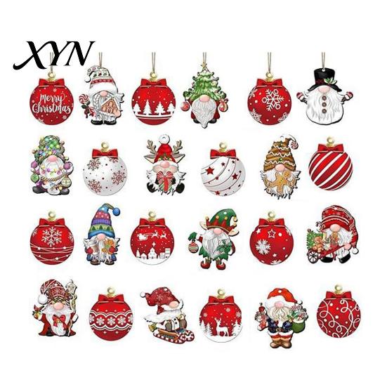 Xmas Party Hanging Signs 24/48Pcs Christmas Wooden Ornaments, Gnome Elk Gingerbread Ball Holiday Decorations Tags, Tree for Home Yard Decor