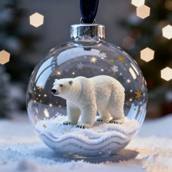 Wildlife Wonders Faux Crystal Ball Ornaments 3D Animal Decor with Fox Squirrel Deer Shatterproof Plastic Christmas Tree Decoration