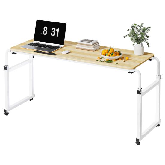 Mobile Overbed Table, Queen Size Over The Bed Desk with Wheels, Height And Length Adjustable Tilting Laptop Desk for Hospital And Home Use