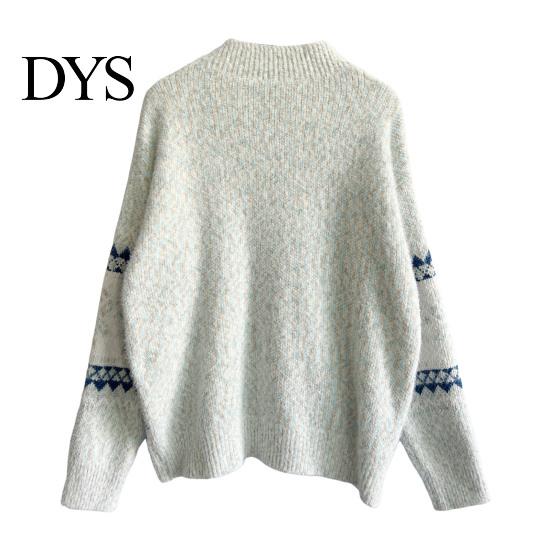 Loose Knitted Pullover Winter Women Christmas Sweater Half-high Collar Color Matching Snowflake Pattern Geometric Print Long Sleeve Knitwear