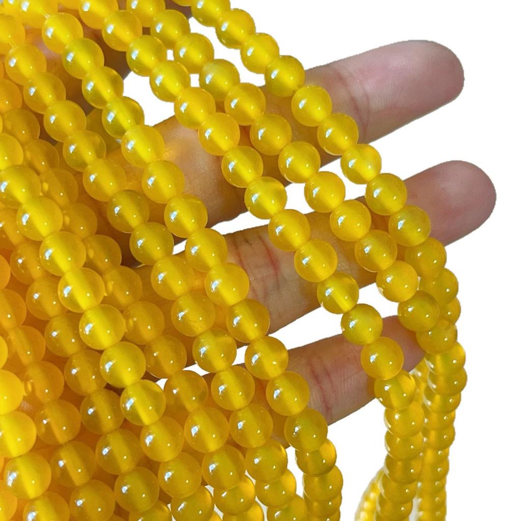 7A Natural Yellow Agate Round Beads for DIY Bracelets & Bangles, High Ice Yellow Chalcedony, Semi-Finished Parts