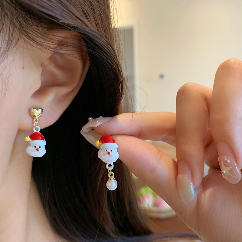 3Pairs Cute Cartoon Christmas Earring Set Kawaii Santa Claus Bell Elk Festival Red Earring  Jewelry Accessories Gifts