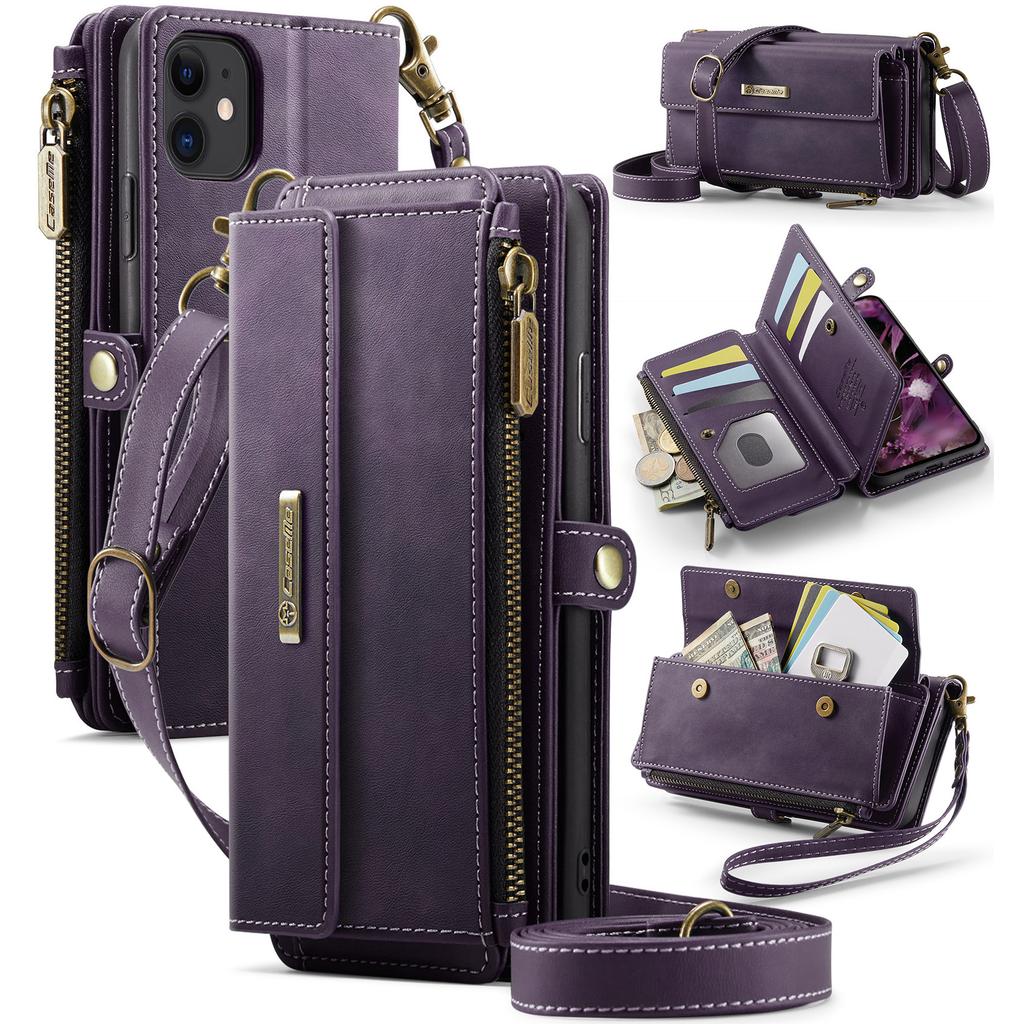For iPhone 11 Case CASEME C39 RFID Blocking Zipper Wallet Stand Leather Cover with Strap