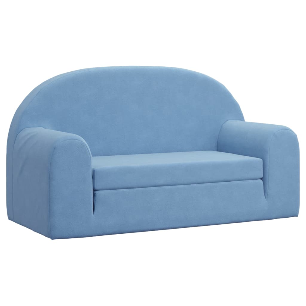 Kids  Sleeper Sofa 2 Seater Blue Soft Plush
