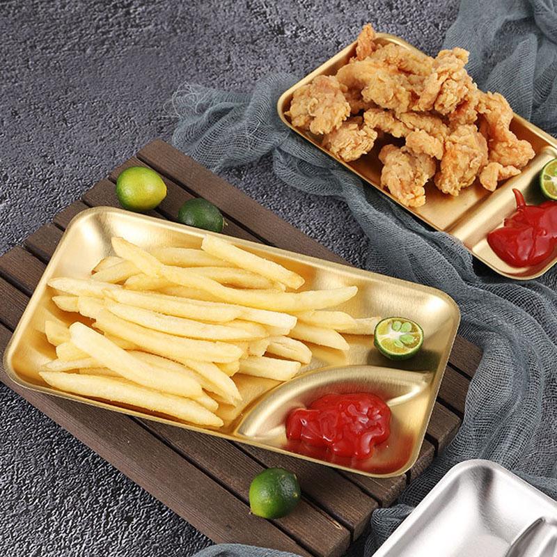 Farfurie dreptunghiulară din oțel inoxidabil pentru cină, desert, prăjituri, fructe, pâine, farfurie pentru sos, gustări, farfurie pentru sushi, tăvi de servire de lux, veselă