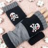Gants en tricot sans doigts avec broderie de chat et patchwork, Gants décontractés ouverts aux doigts tendance pour femme, Mitaines chaudes d'hiver sans doigts