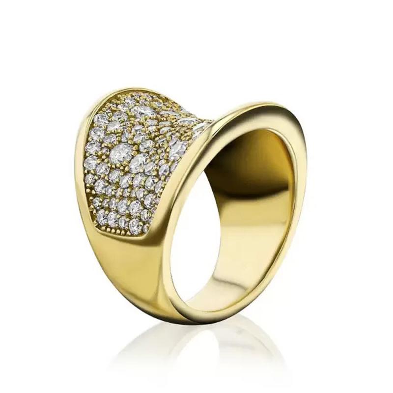 Huitan Curve Design Luxury Women Ring Charming Party Gold Color Lady Fashion Accessories Full Bright CZ Noble Wedding Jewelry