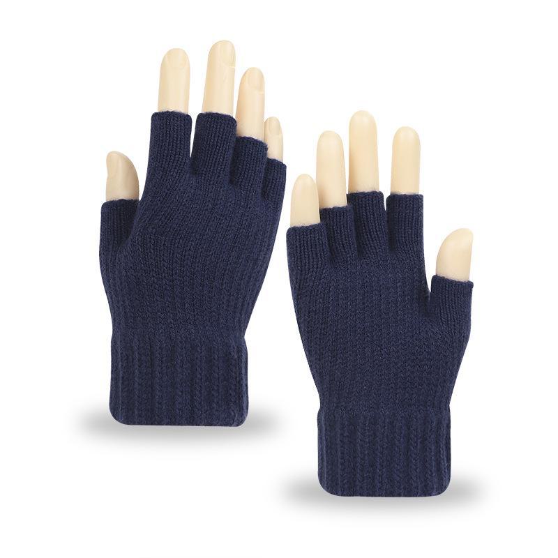 

Перчатки с полупальцами из шерсти альпаки для мужчин и женщин — толстые, теплые, вязаные, морозостойкие, для осени и зимы. One Size тёмно-синий