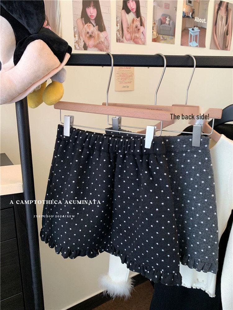 2026 Women's Winter Gray Polka Dot Wool A-line Short Skirt