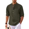 Men's Casual Cotton Linen Stand,up Collar Long,sleeved Shirt