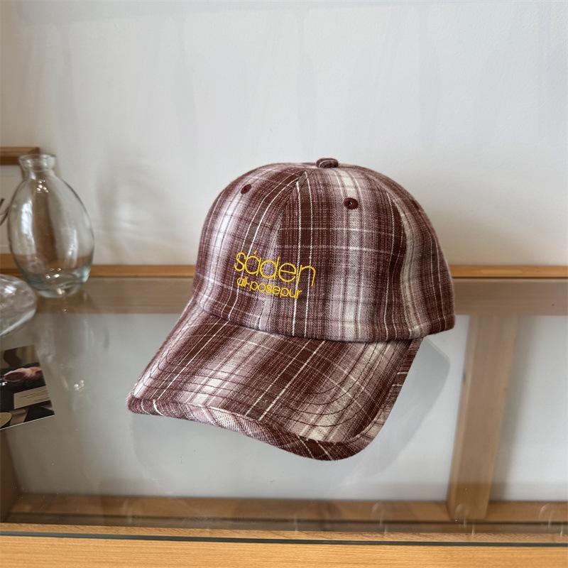 Retro embroidery plaid big head circumference baseball cap female spring and autumn sunshade casual face small peaked cap male tide