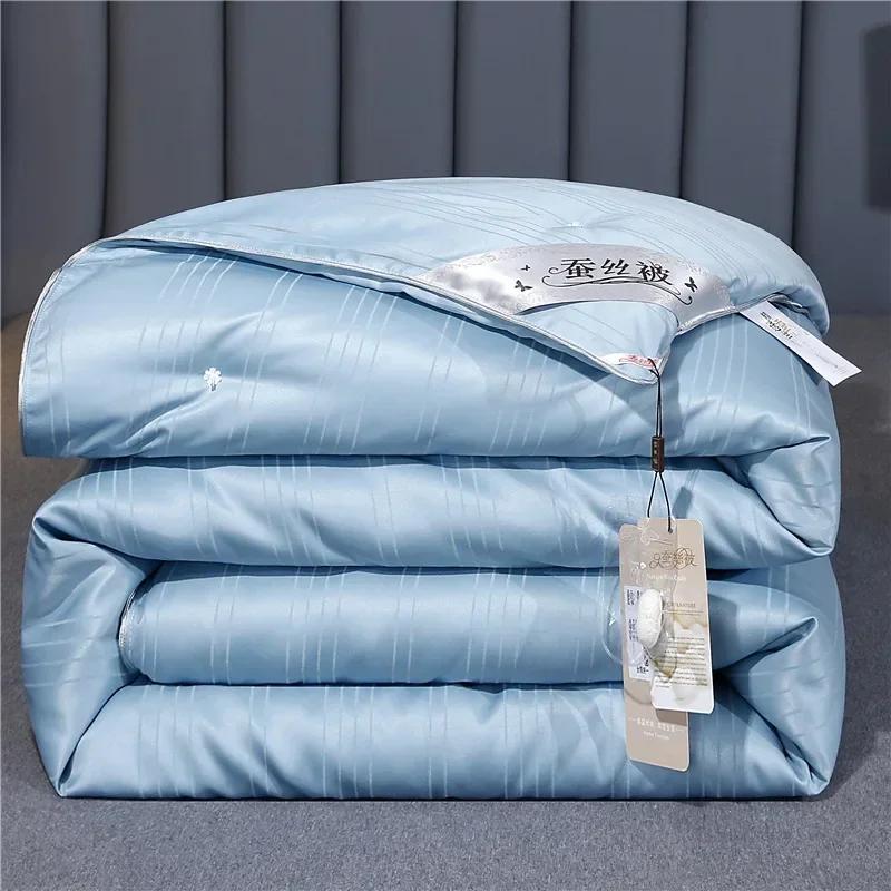 100% Mulberry Silk Quilt Healthy Beauty Handwork Silk Comforters Duvet Silk Filled Double Queen King Quilt 1Pcs Durable Bedding