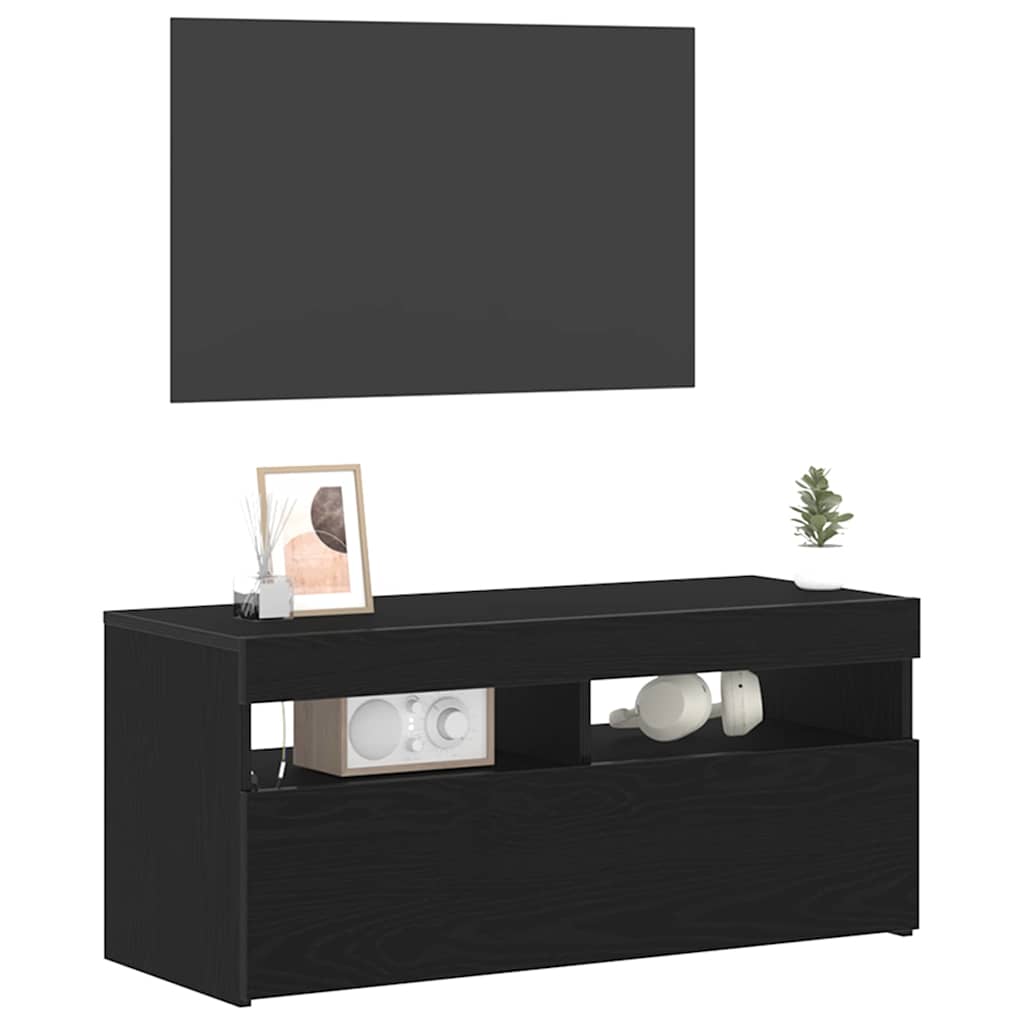 TV Cabinet Black Oak Effect 90 x 35 x 40 cm Engineered Wood