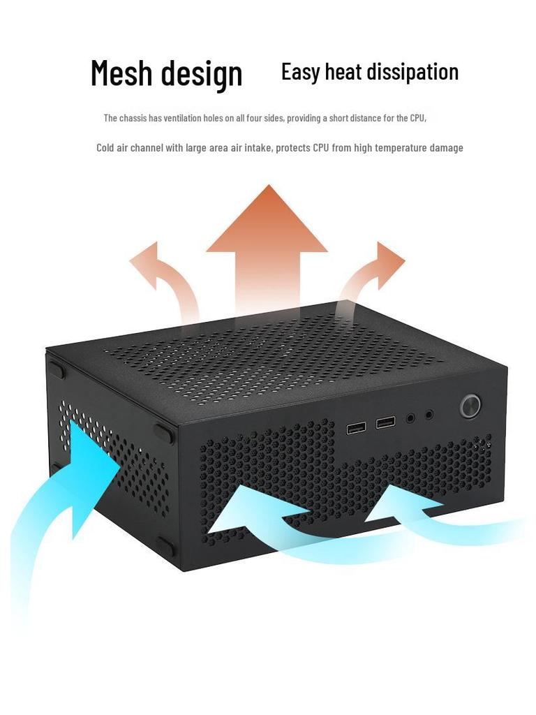 SKTC A09 Černá HTPC skříň, Stojící/Položená, Kompatibilní s ITX základní deskou, Malý 1U/Flex PSU