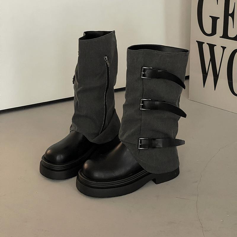 Fashion niche leather boots design sense retro thick heel short boots autumn new knight boots Martin boots French women's boots
