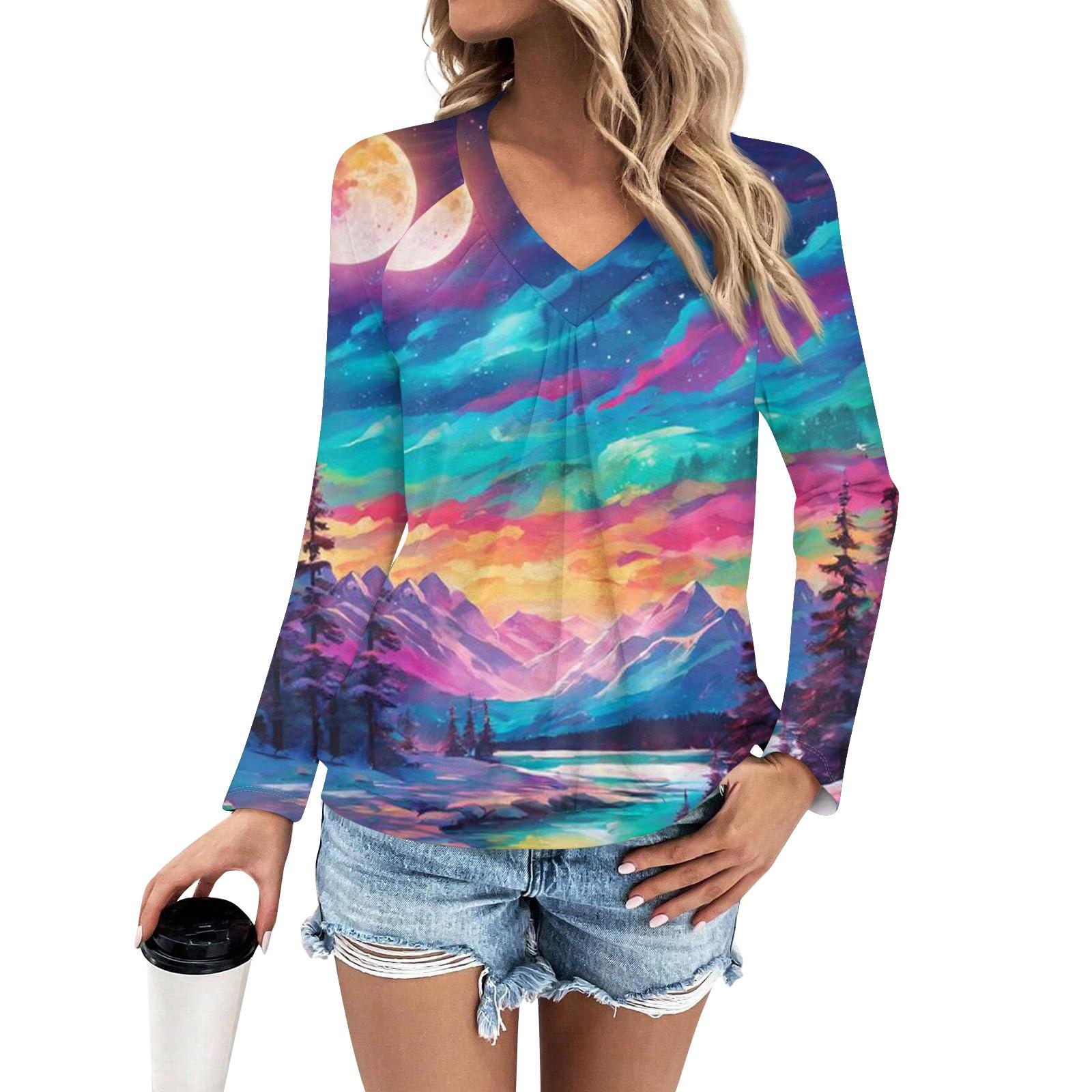 

Женская мода V-образный вырез плиссированные полоски принт повседневный длинный рукав M