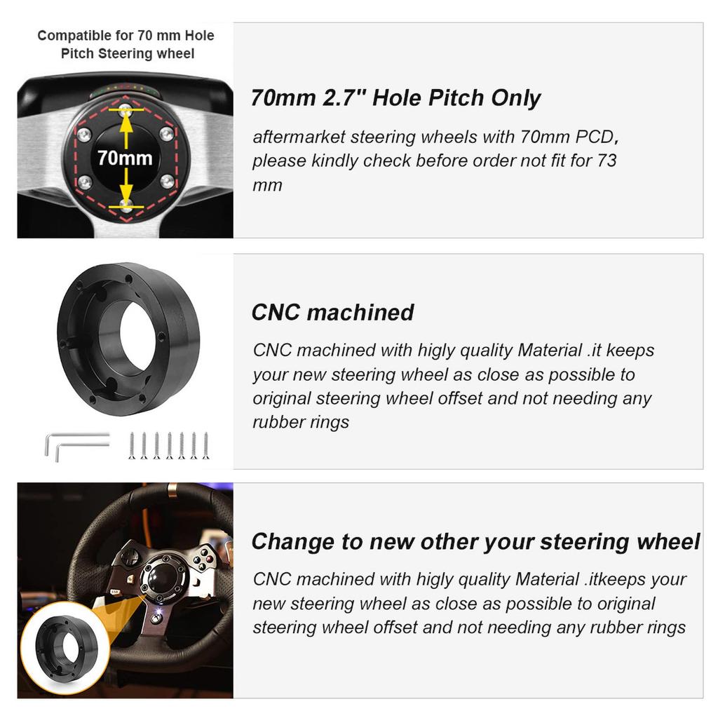 Palumma Pro Logitech G29 G920 G923 Trhací Boss Podložka 70mm Volantová Podložka Prodloužení Boss Boss Podložka (Černá)