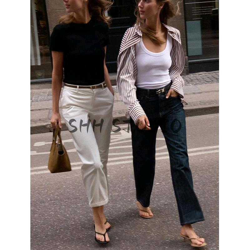 Spring New Women clothes American Style Gyaru Cotton Blended round Neck Super Short sleeve Basic Top 4174320