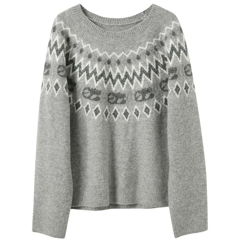 Sancai Women's 2025 Winter Fair Isle Round Neck Loose Knit Sweater
