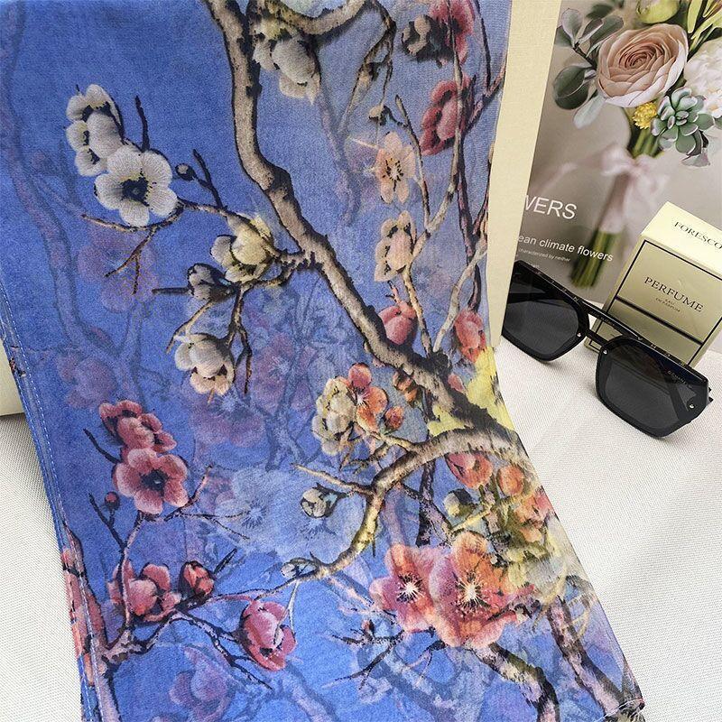 Summer Thin Silk Scarf for Women's High-end Georgette Scarf Long Versatile Fashion Shawl Scarf Beach Towel