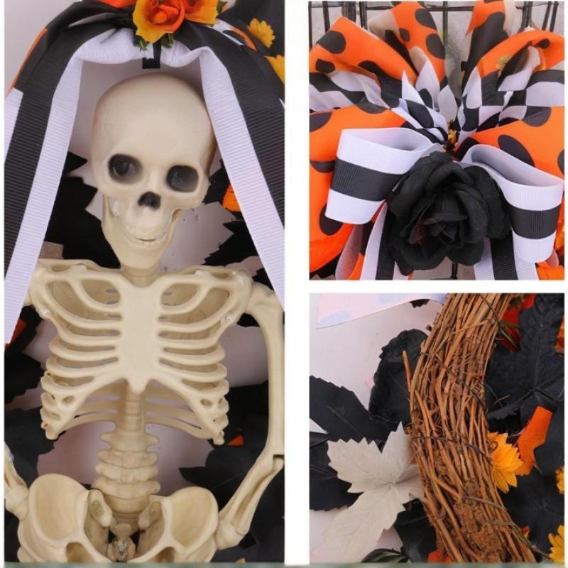 Halloween Skull Wreath Gothic Garland Creepy Decor Pendant For Front Door,Porch,Window, Indoor Outdoor Home Halloween Decor