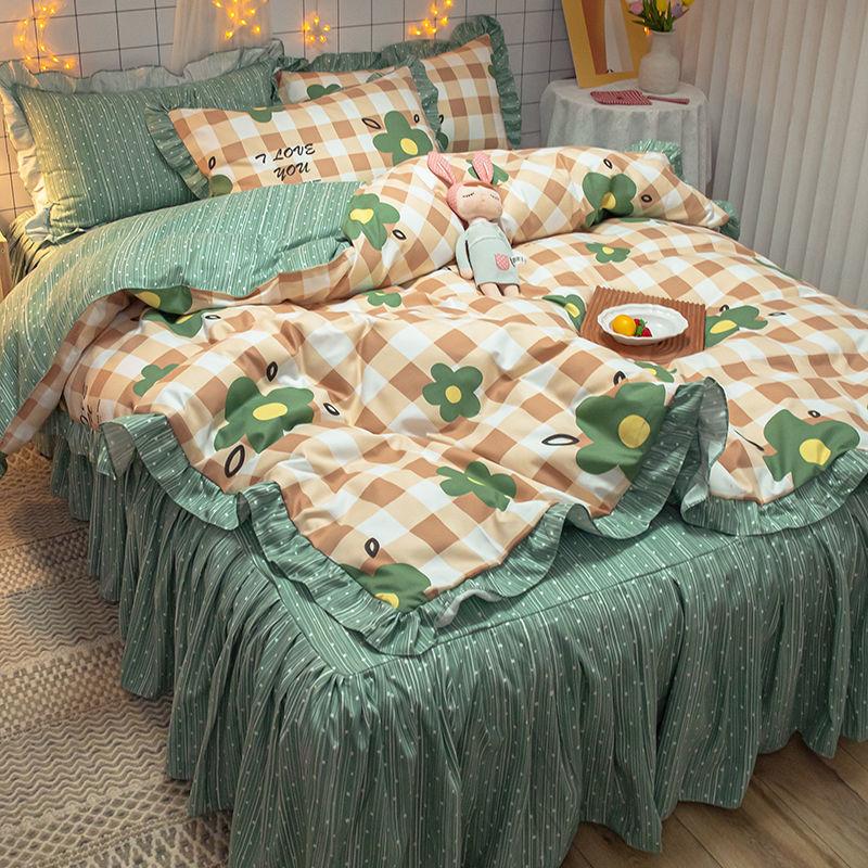 Sängkläder Sängöverdrag Bomull Fyrdelad Sängkläder Sängkjol Sänglinne Sängöverdrag Princess Style Påslakan Sängkläder Täckeöverdrag Lakan