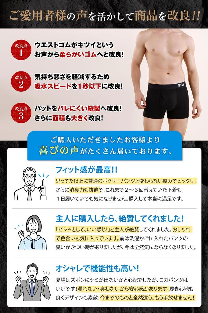 In Nikkei Incontinence Boxer Deodorizing and [Dear Mr.] [Featured Trendy] Men's Briefs, Antibacterial, 2-Pack (M, Black)