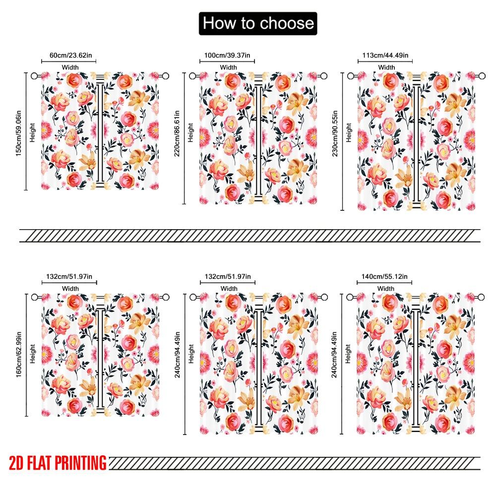2 Stück, 2D-Flachdruck Kreative Vorhänge Florale Glückseligkeit Vielseitiges Polyester (ohne Stange) Vielseitig Alles Perfekt für Zimmer, Küche,