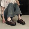 French brown retro thick-heeled loafers women's autumn 2025 new round head platform Mary Jane small leather shoes