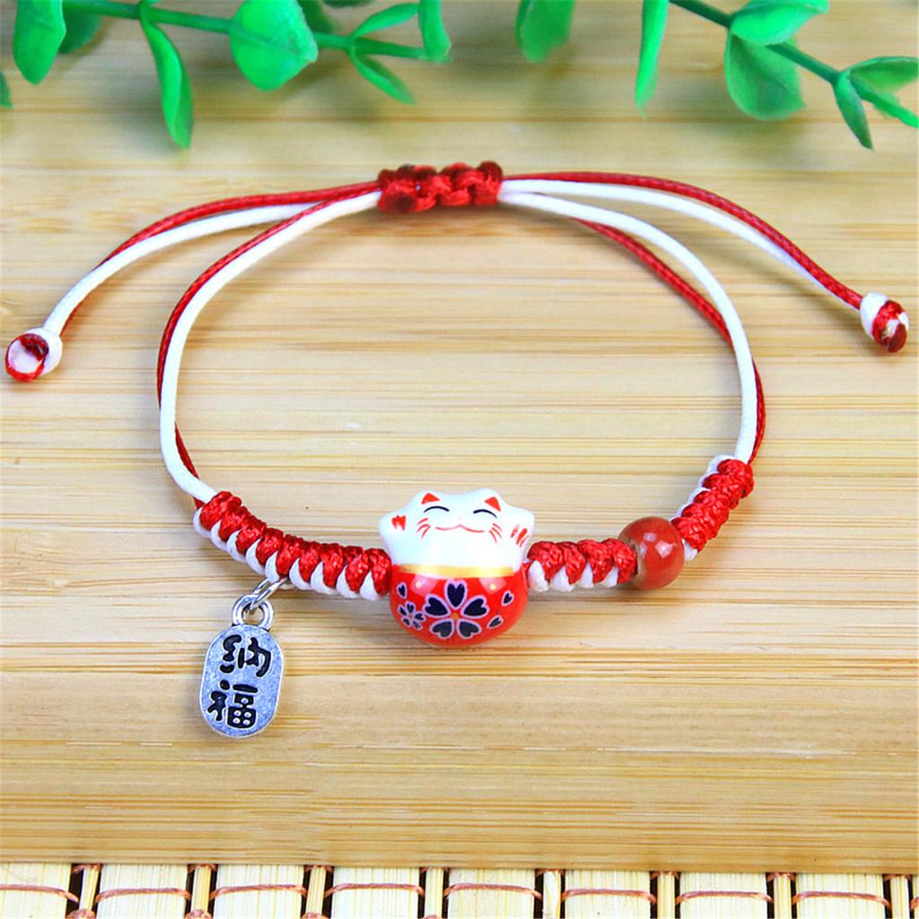 Charm Versatile Lovely Cat Ceramic Woven Bracelet Couple Cute Japan Lucky Kawaii Pendant Rope Chain Jewelry Gift Wholesale