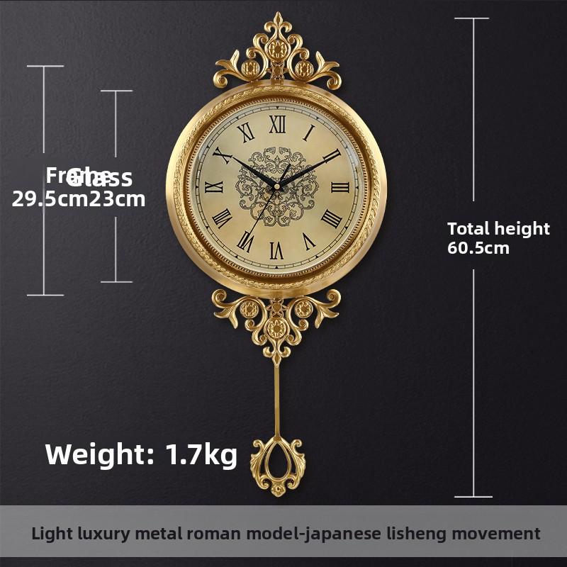 Metal Brass Living Room Wall Clock, a Modern Designer's Creative Decoration, American-style Silent Clock
