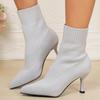 Dámské módní pletené prolamované kotníkové boty na vysokém podpatku s elegantním temperamentem, měkká a elastická tkanina, ležérní a pohodlné džíny k nošení