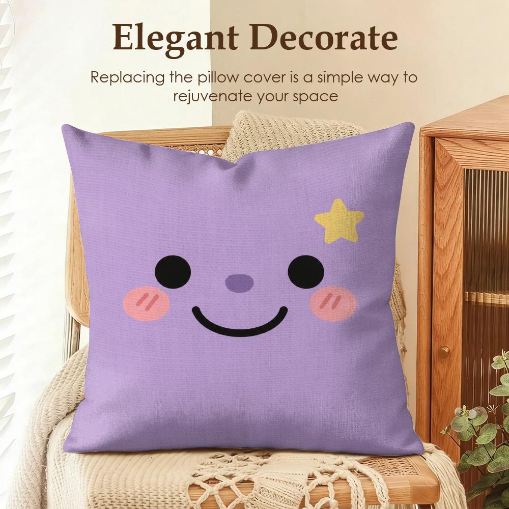 Minimalist Cartoon Face Cushion Cover Natural Linen Organic Fabric DoubleSided Printing Sofa Home Decor Gift Pillow Cover
