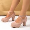 Fashion Comemore 2025 New Chunky High Heels Women's Shoes Fashion Suede Cross Strap Elegant Woman Heels Platform Solid Party Dress Pumps