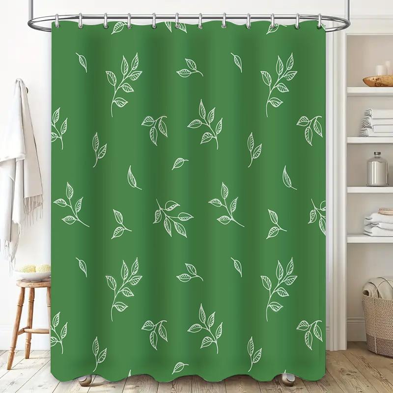 Green Floral Shower Curtain Rustic Bath Decor Leaf Pattern for Bathroom Window Covering Polyester Fabric with Metal Eyelets Size