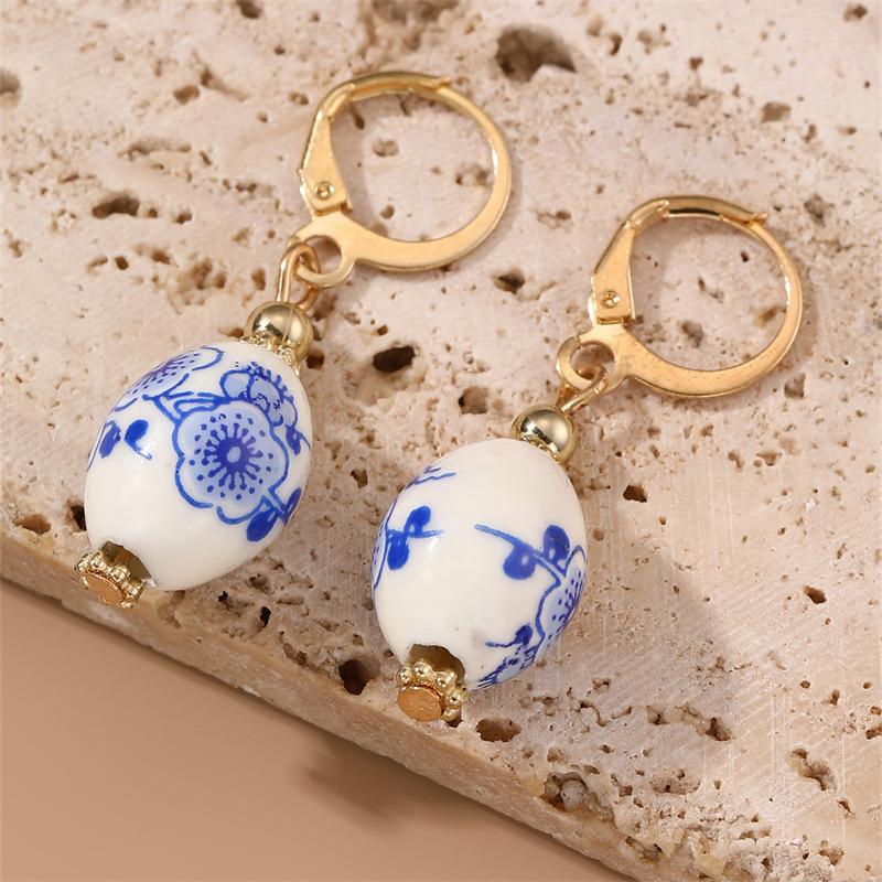 Fashion Blue and White Porcelain Pendant Charm Romance Gold Plated Stainless Steel Women Zircon Gifts
