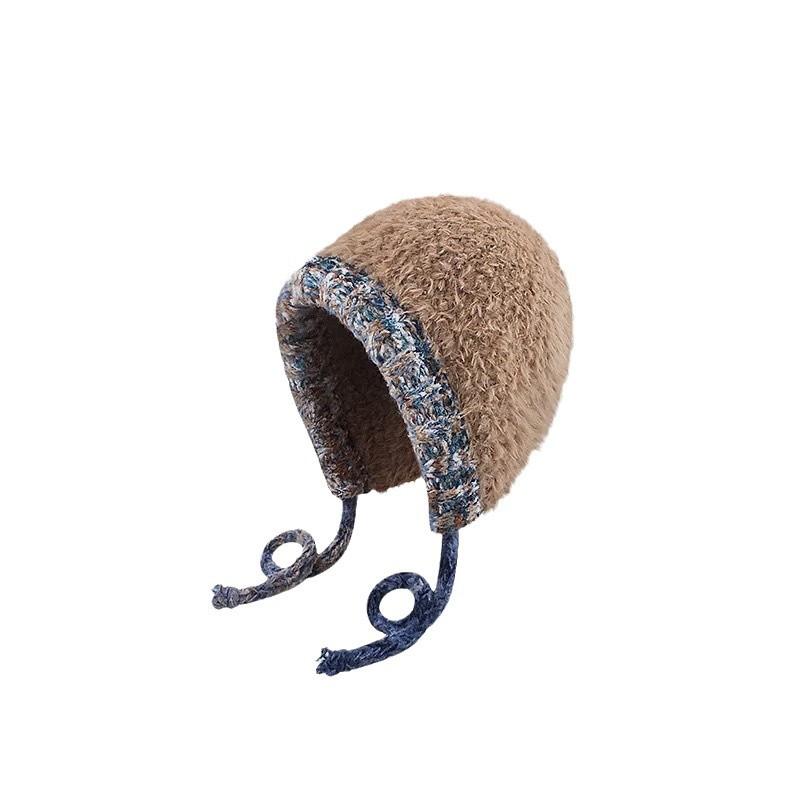 Large Head Circumference Plush Knitted Hat Women's Autumn and Winter Thickened Warm Ear Protection Woolen Hat Makes The Face Smaller