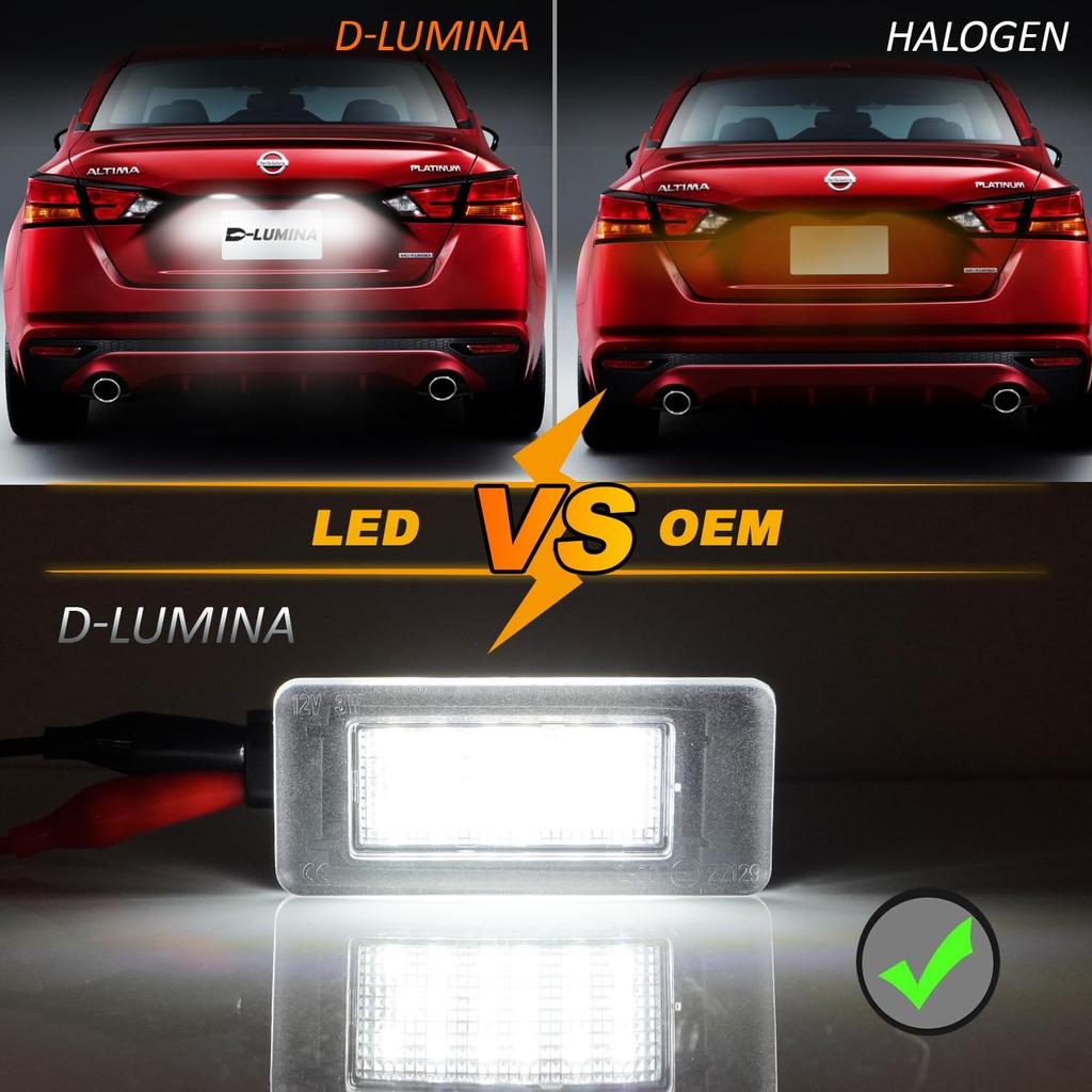 D-Lumina LED License Plate Light Tag Lamp Assembly For -UP Nissan Altima Sentra Rogue Versa, Powered By 18-SMD Xenon White LED Tag Lights, Pack Of 2