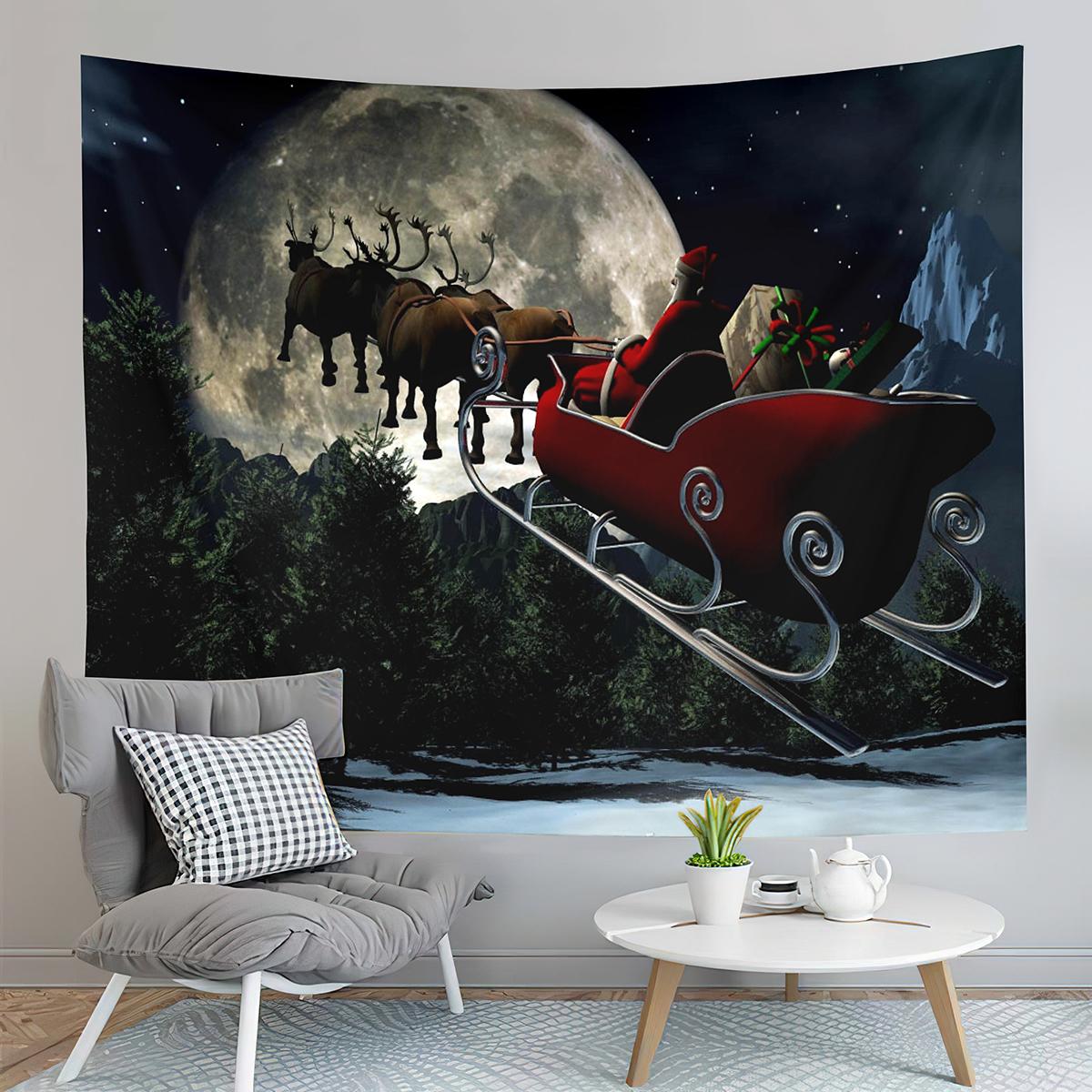 

Санта-Клаус с доставкой подарков, гобелен, гобелен с Рождеством, мультяшный гобелен, художественный домашний декор для гостиной, спальни, гобелены 100x75cm