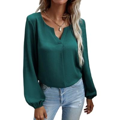Frühling Herbst Locker Sitzender Pullover Chiffon Blusen & Hemden Damen Einfarbig Langärmliges Basic-Shirt