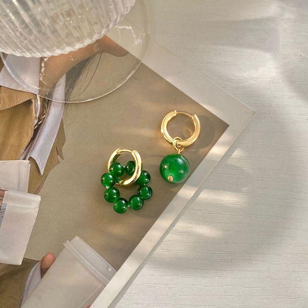 Lady Green Bead Fashion Design Korean Jewelry Accessories Zinc Zinc Alloy Ear Buckle Women Hoop Earrings