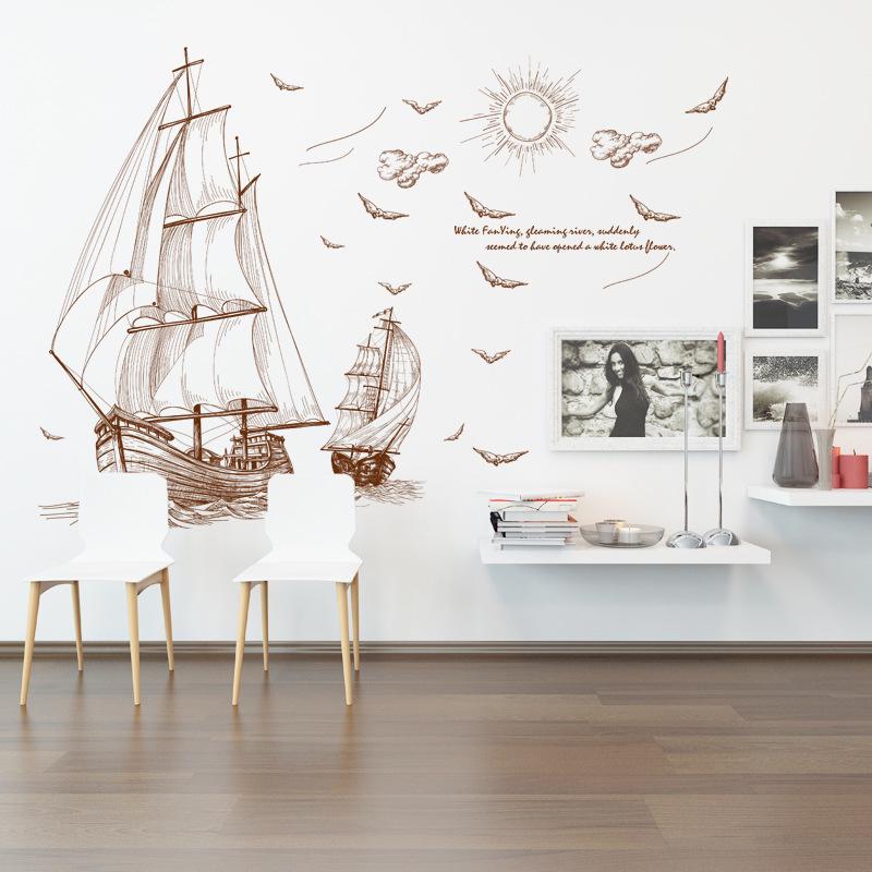 Sailboat Journey Removable Transparent PVC Wall Sticker Decal for Home Wall Decor Living Room Bedroom Office