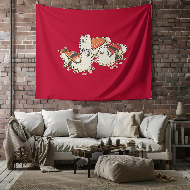 Sushi Llama Tapestry Wall Hanging Aesthetic Room Decor Japanese Anime Wall Art Bedroom Dorm Decoration Home Decor Gift