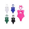 Kadın Monokini Dolgulu Balenli Düz Renk Halter Tek Parça Bikini Oyuk Tasarımlı Plaj Tatili Mayo