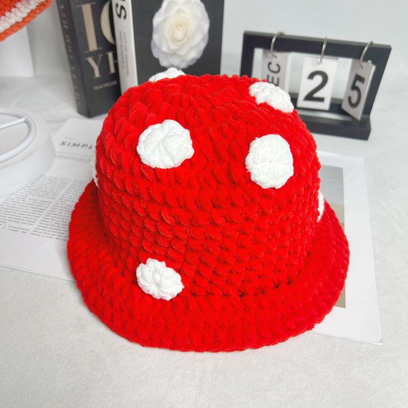 Charming Cartoon Crochet Mushroom Beanie - Cozy, Thick Knit Fisherman Hat for Autumn and Winter.