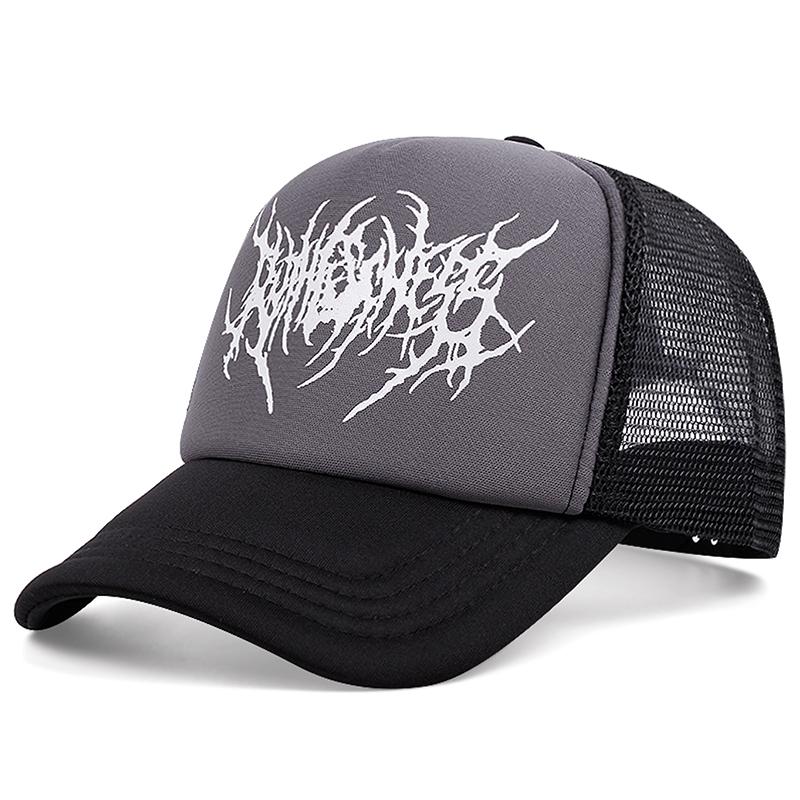 2025 Personalized New Gothic Printed Breathable Mesh Hat Outdoor Leisure Sunshade Baseball Hat Street Hip Hop Skateboarding Hat