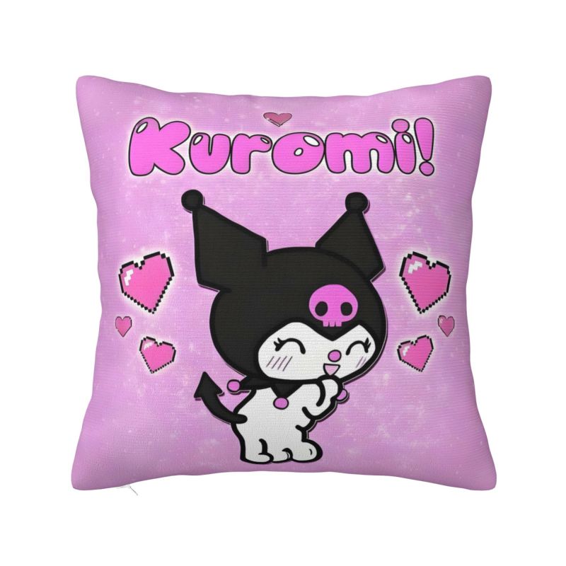 Custom Modern Cute Sanrio Kuromi Anime Cushion Cover Velvet Kawaii Cartoon Pillow Case Home Decor