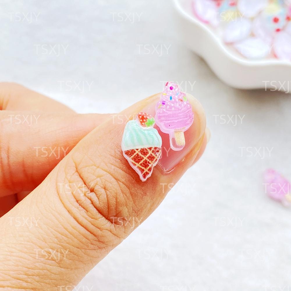 50Pcs New Mixed Nail Art Cute Cartoon Mini Colored Ice Cream Charms Rhinestones DIY Craft For Nail 3D Decorations