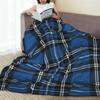 Modern Style Blue And Black Plaid Flannel Throw Blanket All-Season Comfort For Sofa And Bed Machine Washable Holiday Gifts